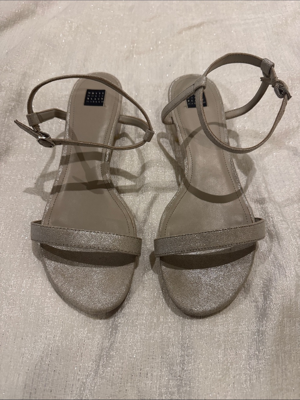 White House Black Market Metallic Taupe Ankle-Strap Sandals